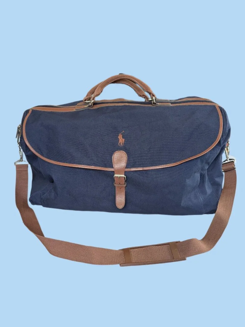 Polo Ralph Lauren Overnighter Duffel Bag - Retro 1990's - Rare Blue/Tan colors